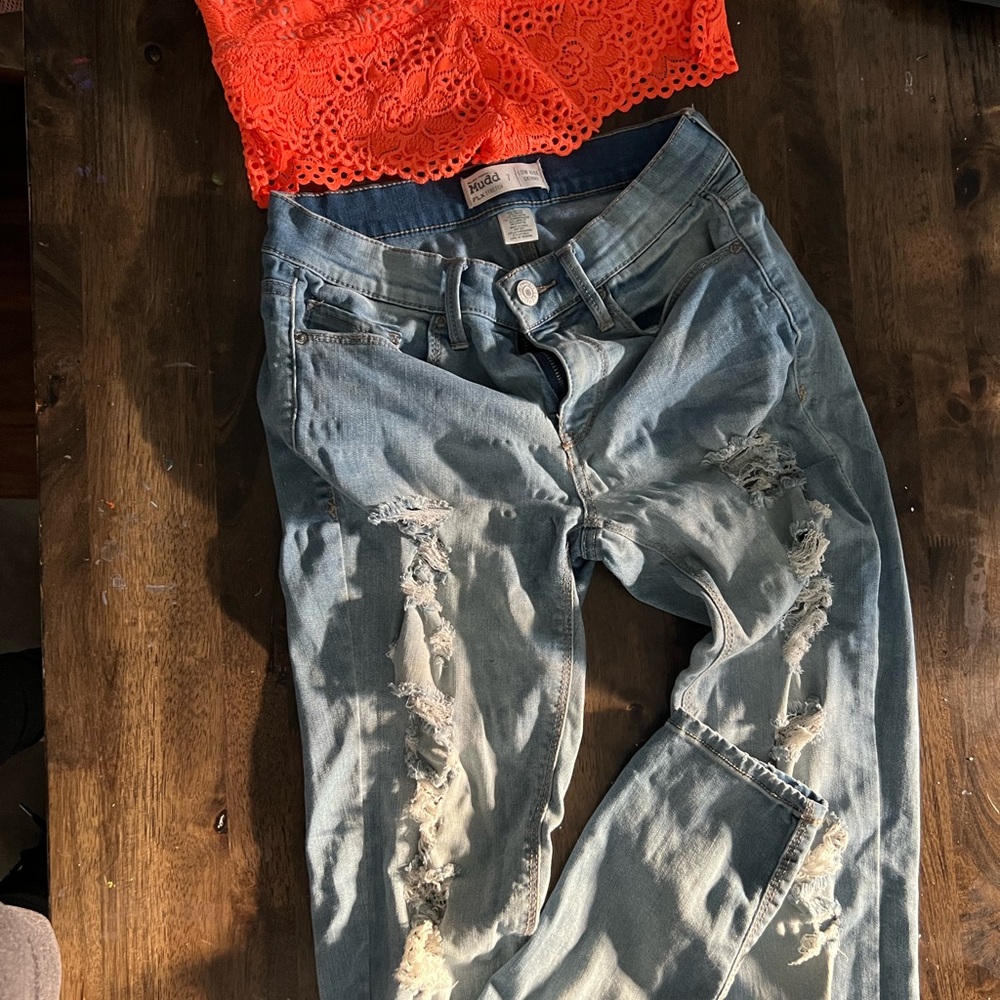 Mudd Blue Boyfriend Jeans with Distressed Vintage Look